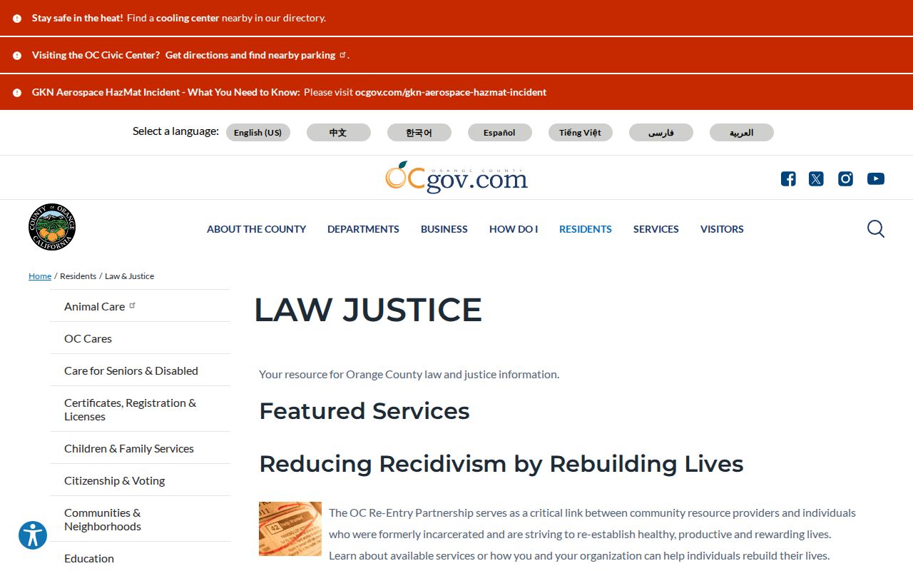 Orange County daily arrest log service description